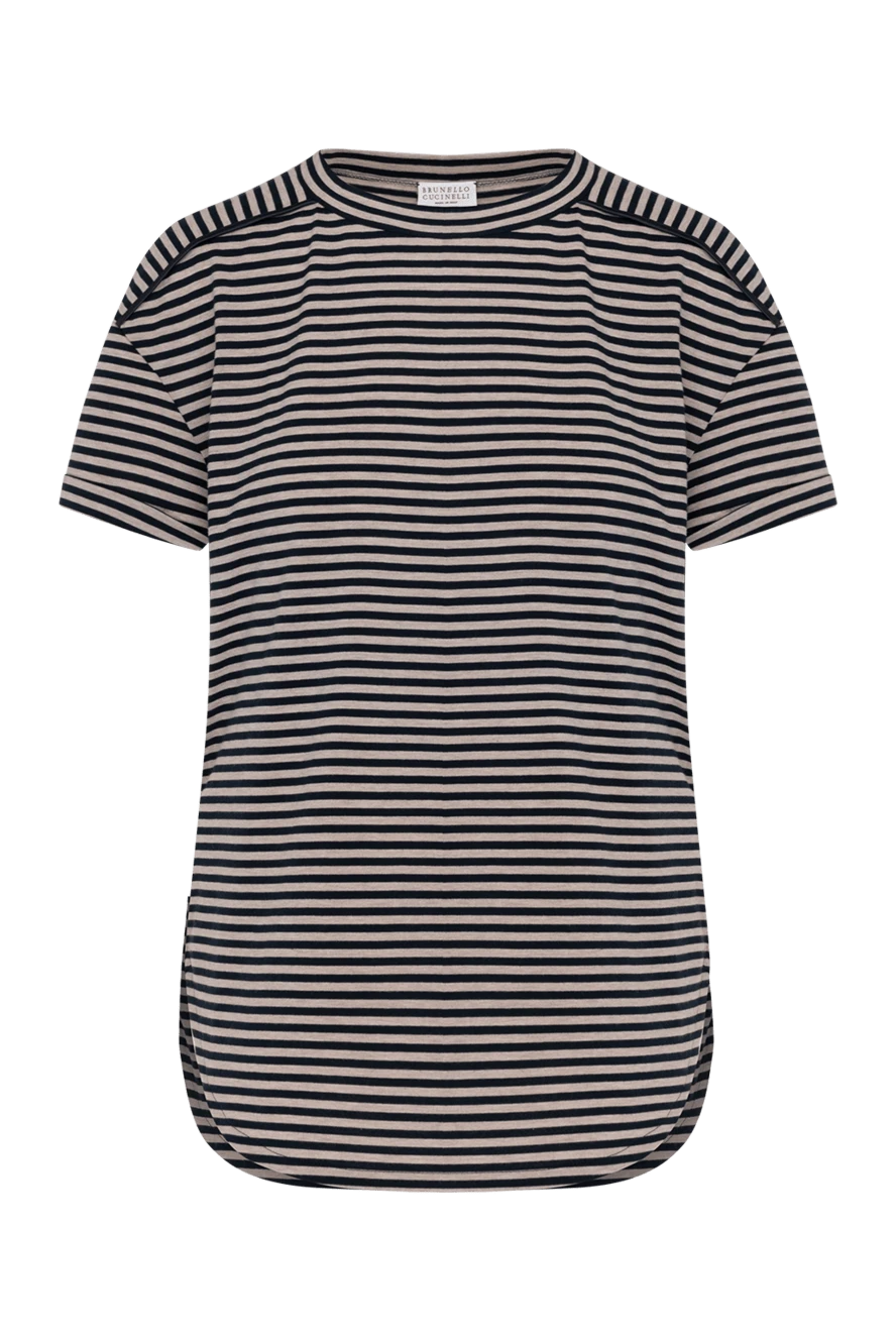 Brunello Cucinelli Women's blue T-shirt made of cotton - stripe pattern. 100% cotton. Country of manufacture: Italy. Care: specialized cleaning - photo 1