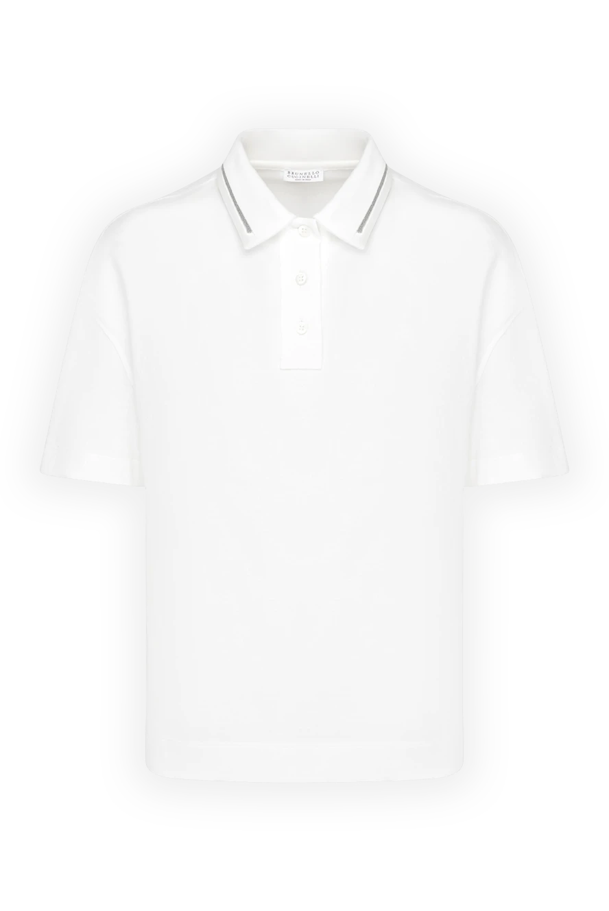 Brunello Cucinelli Polo for women in white cotton - stripe on the collar. 100% cotton. Closure: buttons. Country of manufacture: Italy. Care: specialized cleaning - photo 1