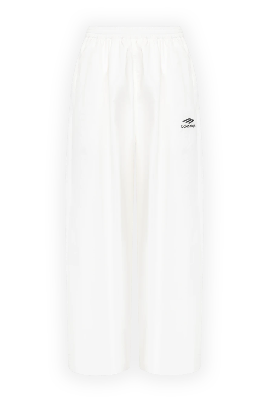 Balenciaga Women's white pants made of cotton and polyamide - brand logo. 52% cotton, 48% polyamide. Closure: drawstring. two side pockets. Country of manufacture: Italy. Care: specialized cleaning - photo 1