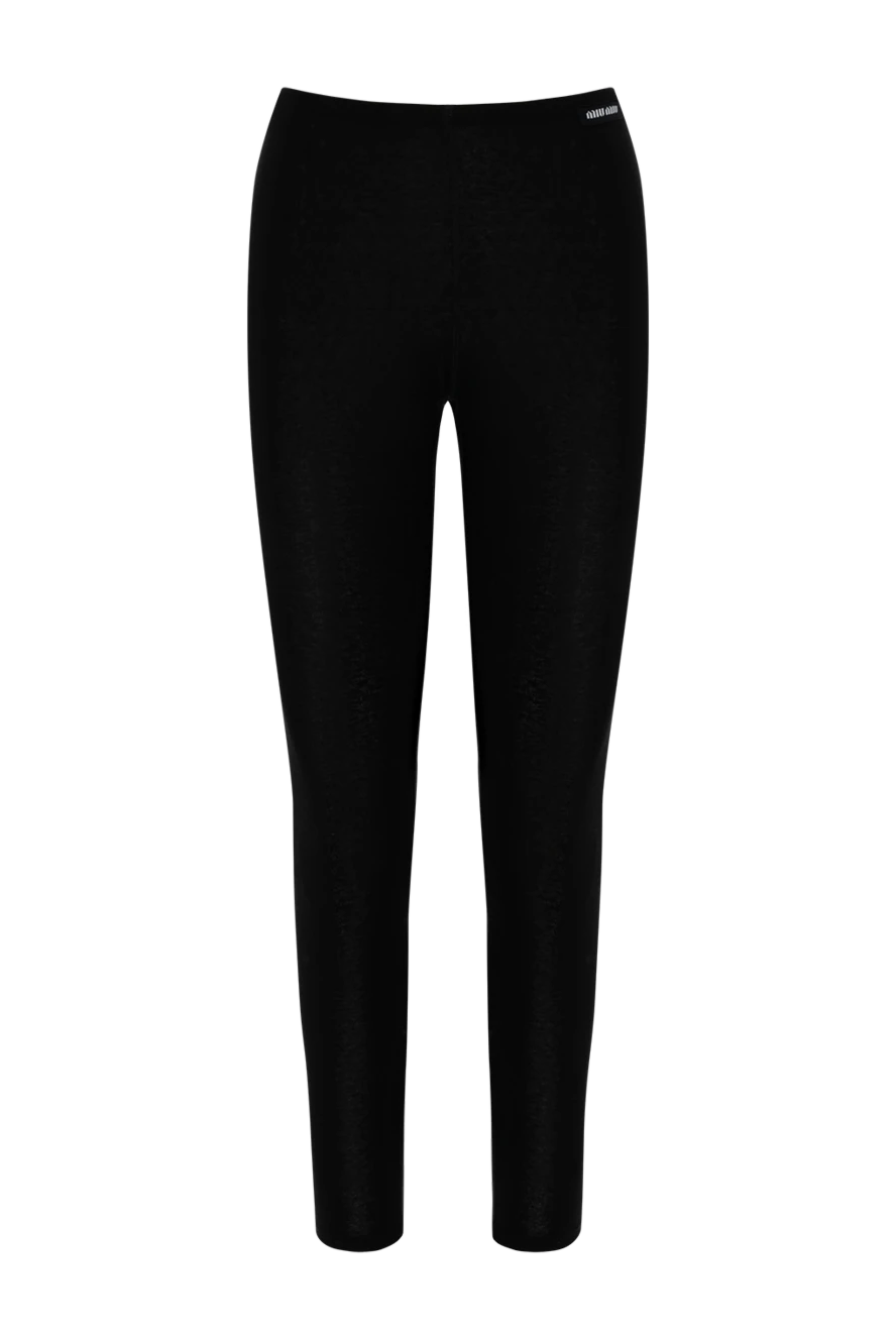 Miu Miu Black silk leggings for women - brand logo. 100% silk. Country of manufacture: Italy. Care: specialized cleaning - photo 1