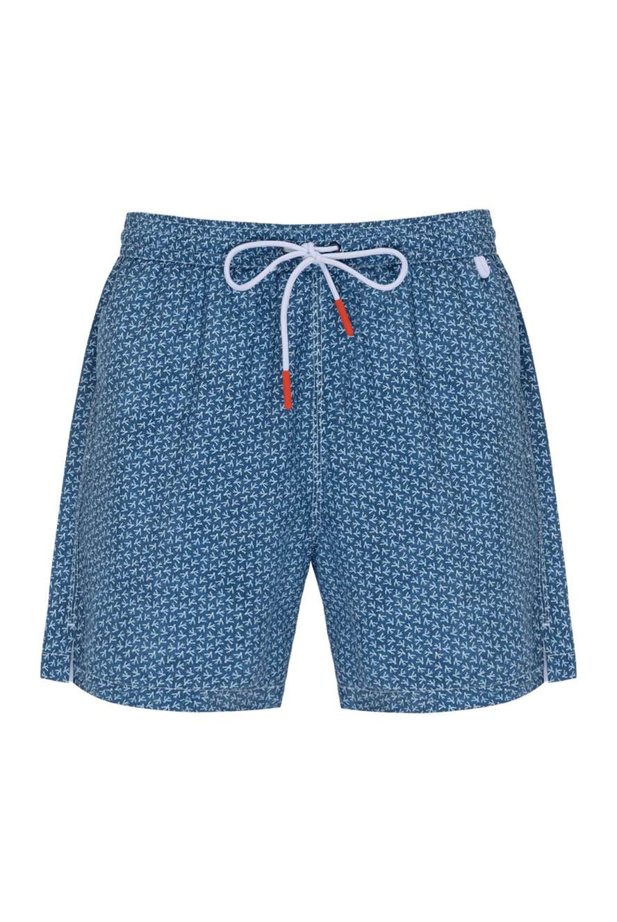 Isaia Beach shorts for men blue with logo - brand logo pattern . 100% polyester. Closure: drawstring. two side pockets, one back pocket. Country of manufacture: Italy. Care: specialized cleaning - photo 1