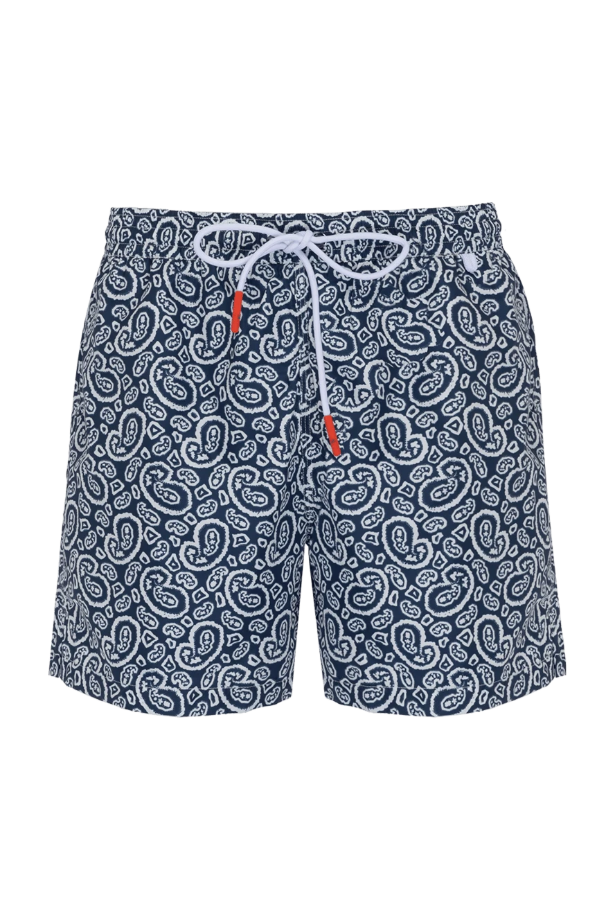 Isaia Blue men's beach shorts made of polyester - cucumber pattern. 100% polyester. Closure: drawstring. two side pockets, one back pocket. Country of manufacture: Italy. Care: specialized cleaning - photo 1