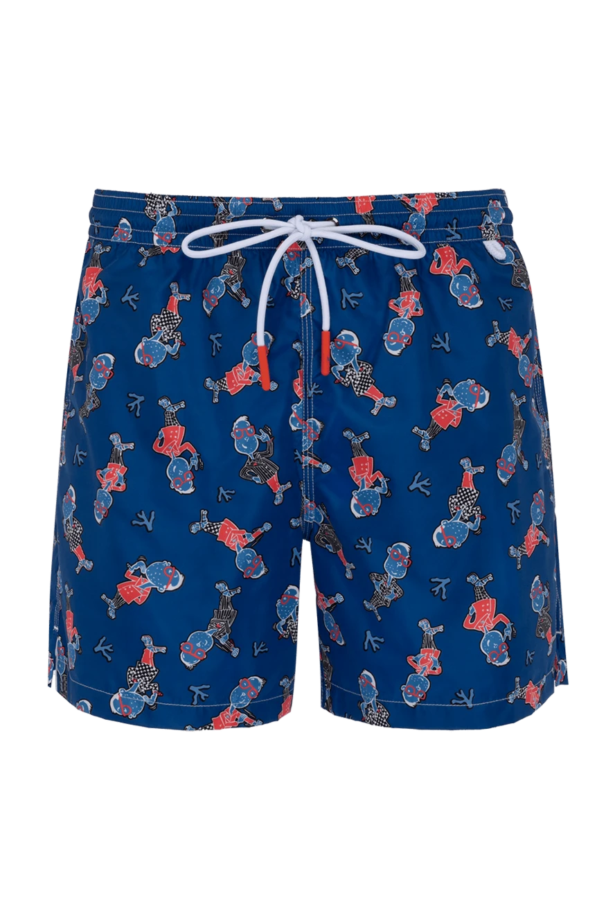 Isaia Beach shorts for men blue with men - figurine pattern . 100% polyester. Closure: drawstring. two side pockets, one back pocket. Country of manufacture: Italy. Care: specialized cleaning - photo 1