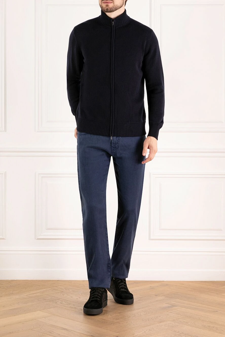 Loro Piana navy blue cashmere turtleneck cardigan with zip 180422