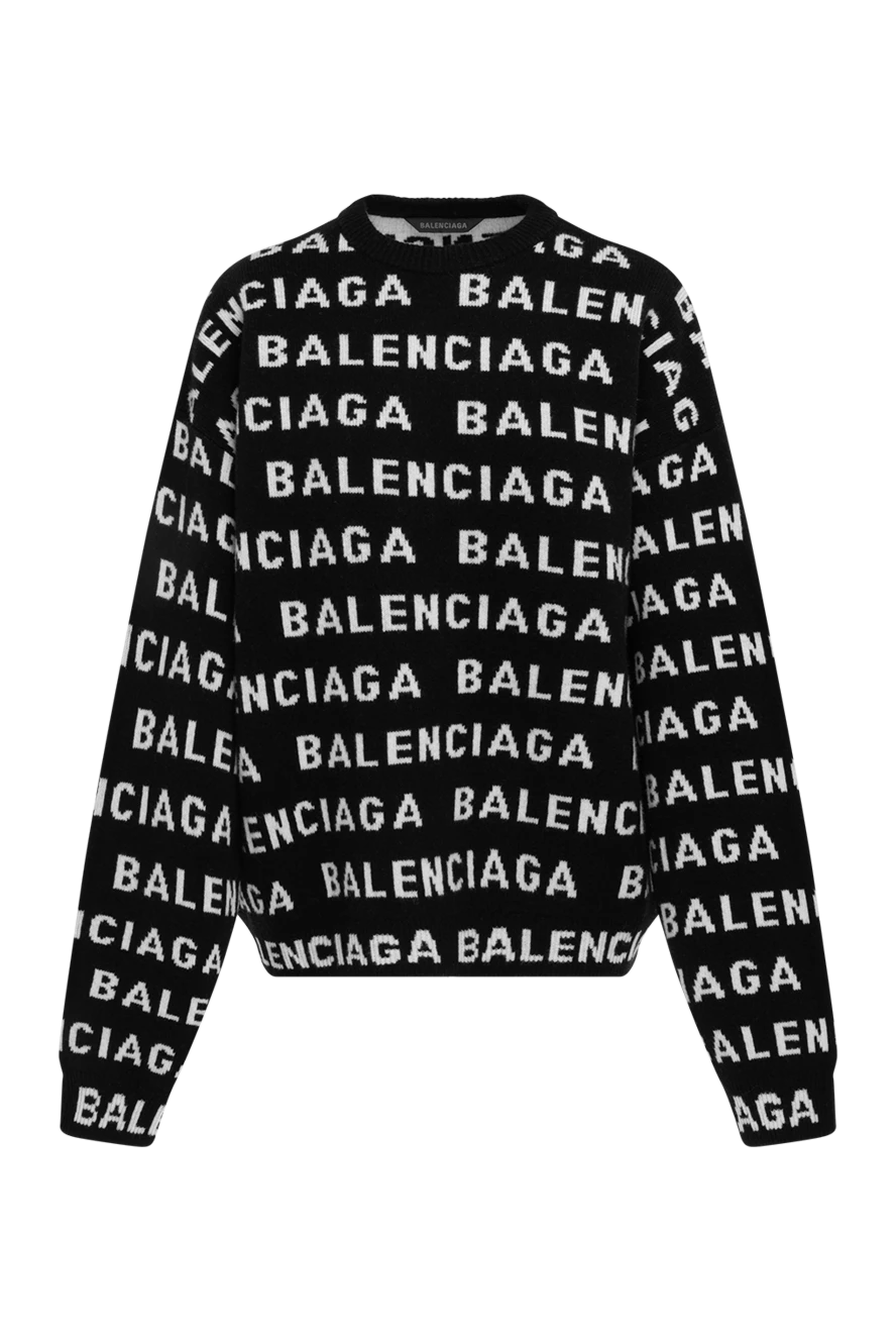 Balenciaga Women's black jumper with logo print - large brand logo pattern. 98% wool 2% polyamide. Country of manufacture: Italy. Care: specialized cleaning - photo 1