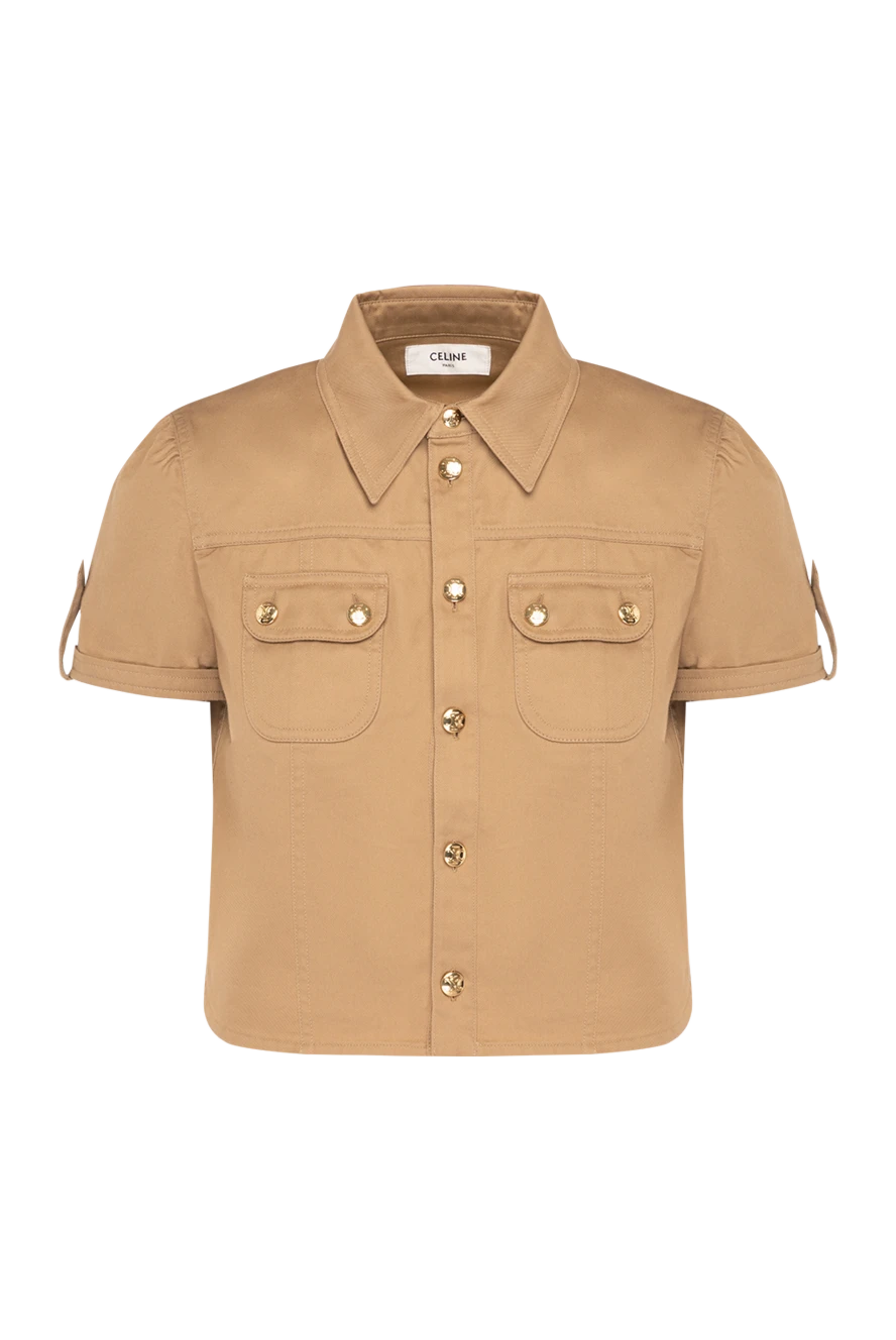 Celine Women's cropped brown short-sleeved shirt - triumphal buttons, loops on sleeves. 100% cotton . Closure: buttons. two chest pockets. Country of manufacture: Italy. Care: specialized cleaning - photo 1