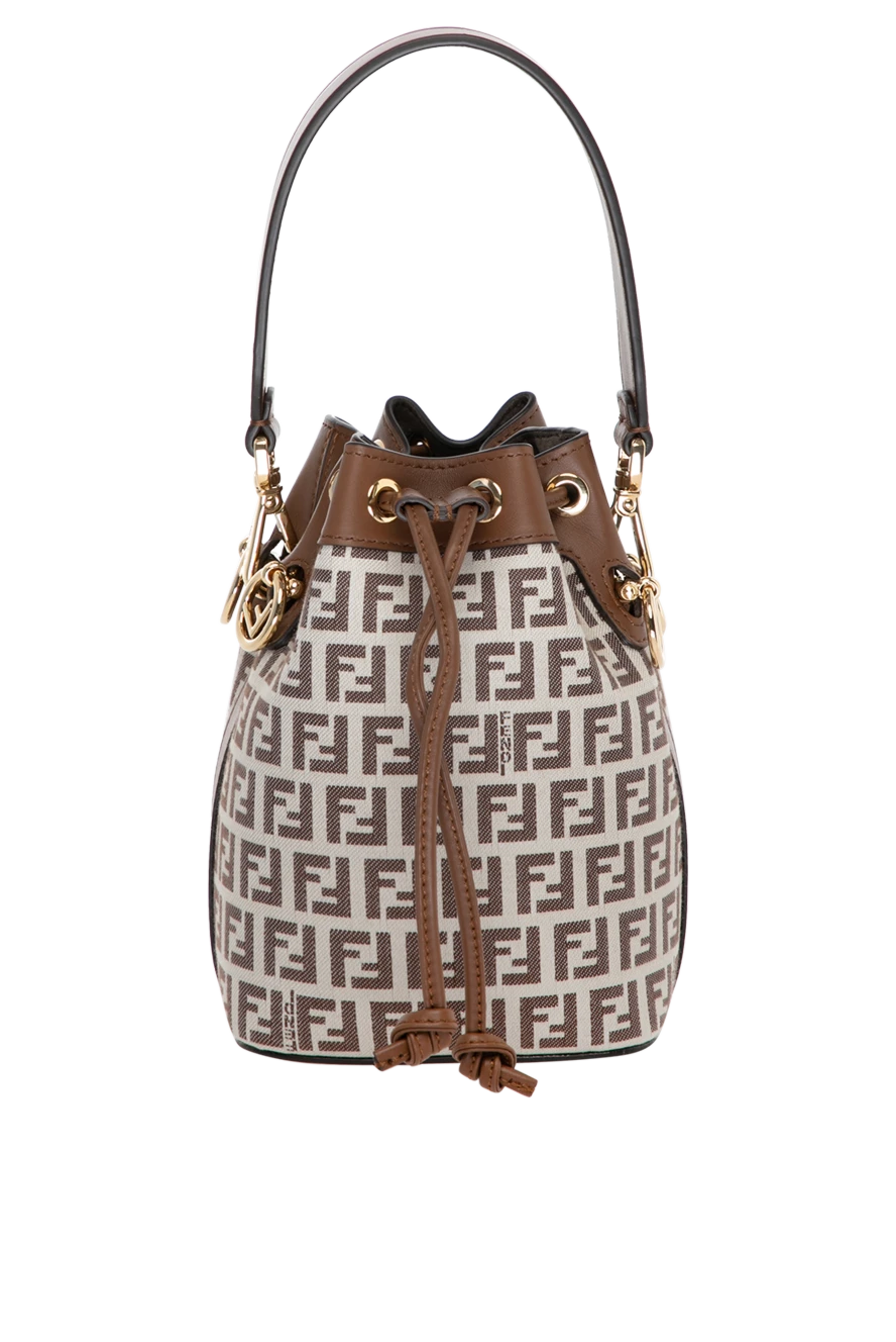 Fendi Brown women's bag made of textile. - gold-plated metal fittings. textiles, genuine leather. Size: 10?12?18 cm. Belt length: 118cm  121cm, shoulder strap height: 52cm. Closure: drawstring. Country of manufacture: Italy. Care: specialized cleaning - photo 1