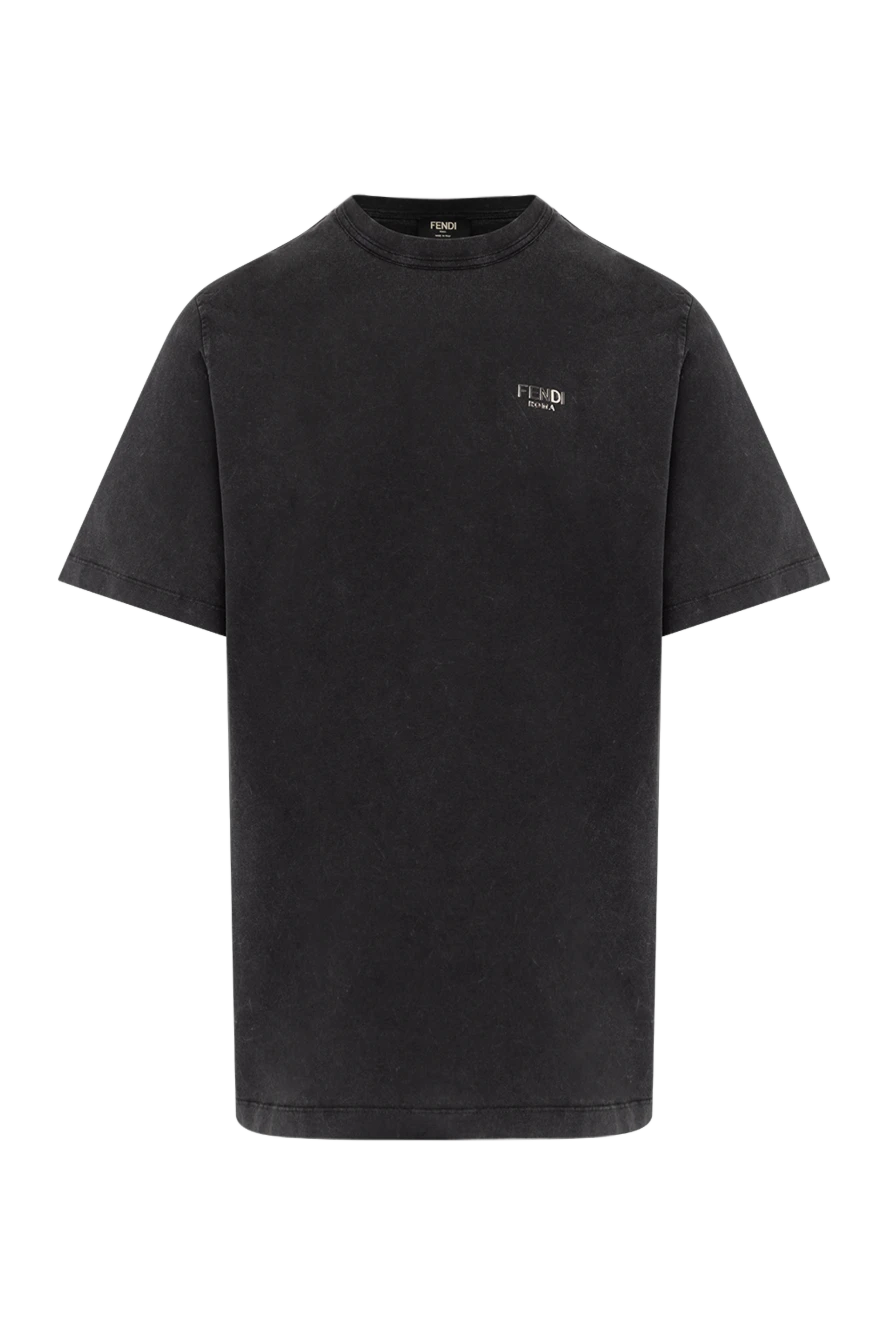 Fendi Men's T-shirt black with logo - brand logo. 100% cotton. Country of manufacture: Italy. Care: specialized cleaning - photo 1