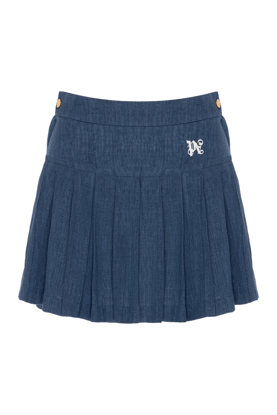 Palm Angels Blue pleated mini skirt with logo - 100% linen. Closure: buttons. Country of manufacture: Italy. Care: specialized cleaning - photo 1