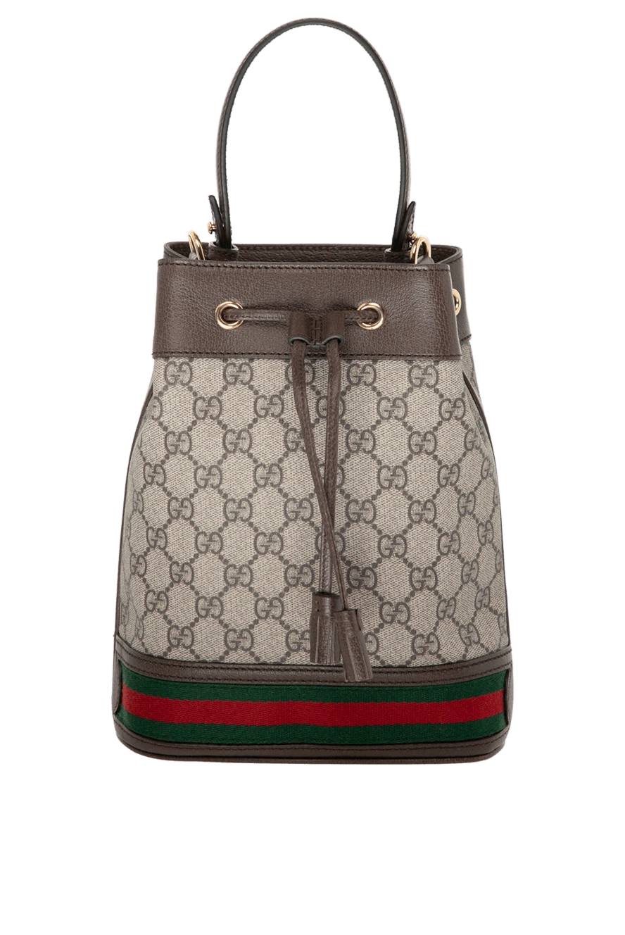 Gucci Brown women's bag made of textile. - red and green Web ribbon. textile. Size: W 20.5 x H 26 x D 11 cm. Strap Length: Detachable and adjustable 53cm shoulder strap. Handle: leather handle 12 cm high. open pocket and smartphone pocket inside. Closure: Drawstring Closure. Country of manufacture: Italy. Care: specialized cleaning - photo 1