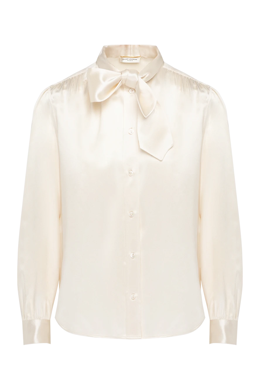 Saint Laurent Silk blouse with a beige bow. - bow. 100% silk. Closure: buttons. Country of manufacture: Italy. Care: specialized cleaning - photo 1