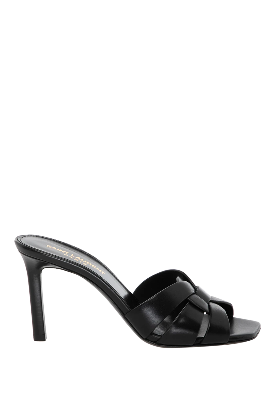 Saint Laurent Women's black genuine leather heeled sandals - brand logo. 100% genuine leather. Country of manufacture: Italy. Care: specialized cleaning - photo 1