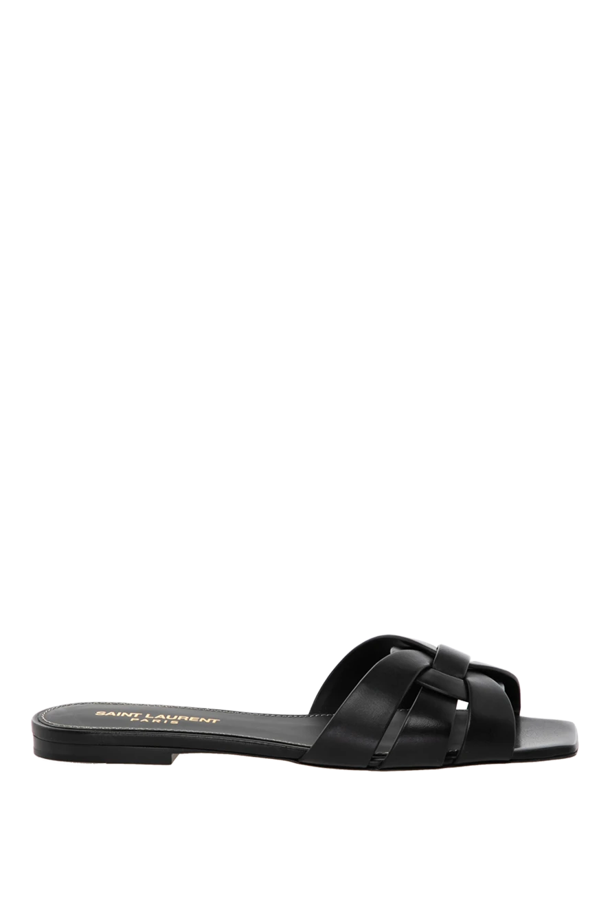 Saint Laurent Women's black sandals made of genuine leather - brand logo. 100% genuine leather. Country of manufacture: Italy. Care: specialized cleaning - photo 1