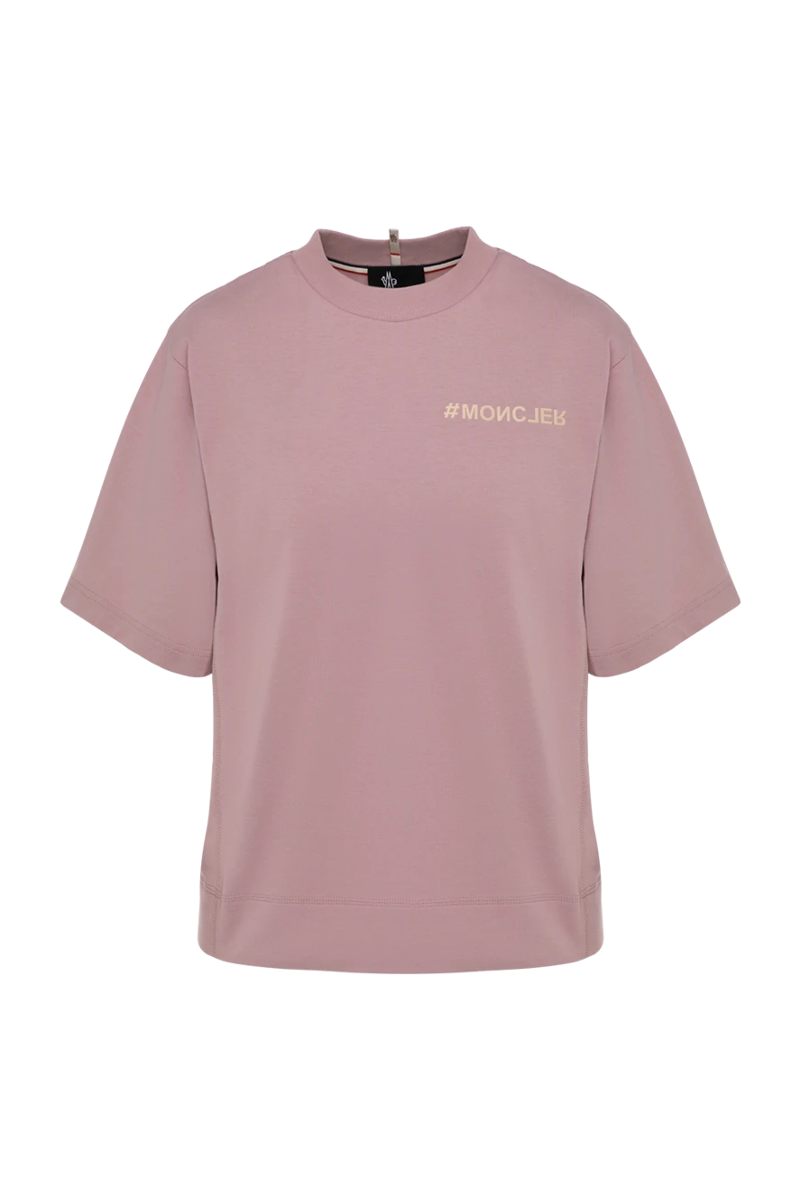 Moncler Women's pink T-shirt with logo - brand logo. 100% cotton. Country of manufacture: Italy. Care: specialized cleaning - photo 1