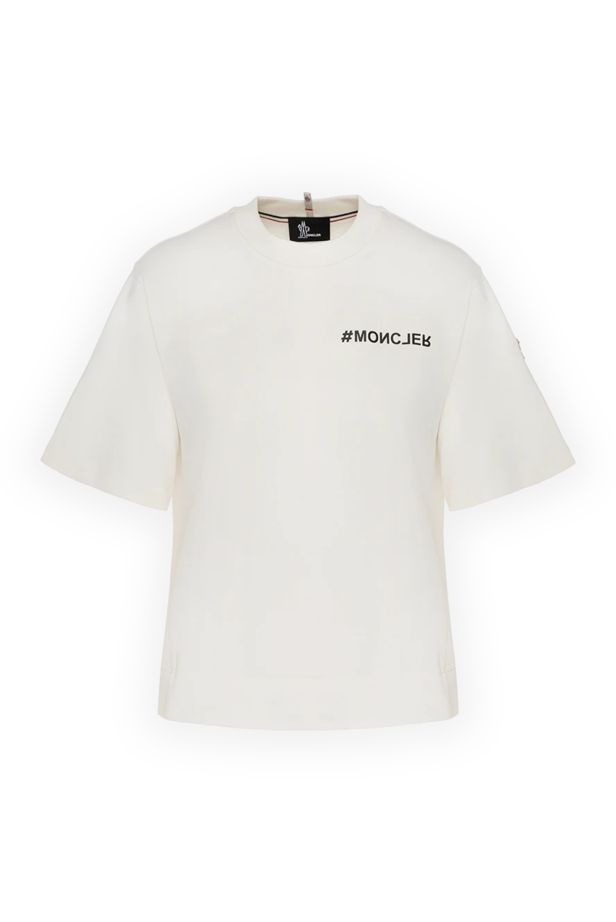 Moncler White women's T-shirt with logo - brand logo. 100% cotton. Country of manufacture: Italy. Care: specialized cleaning - photo 1