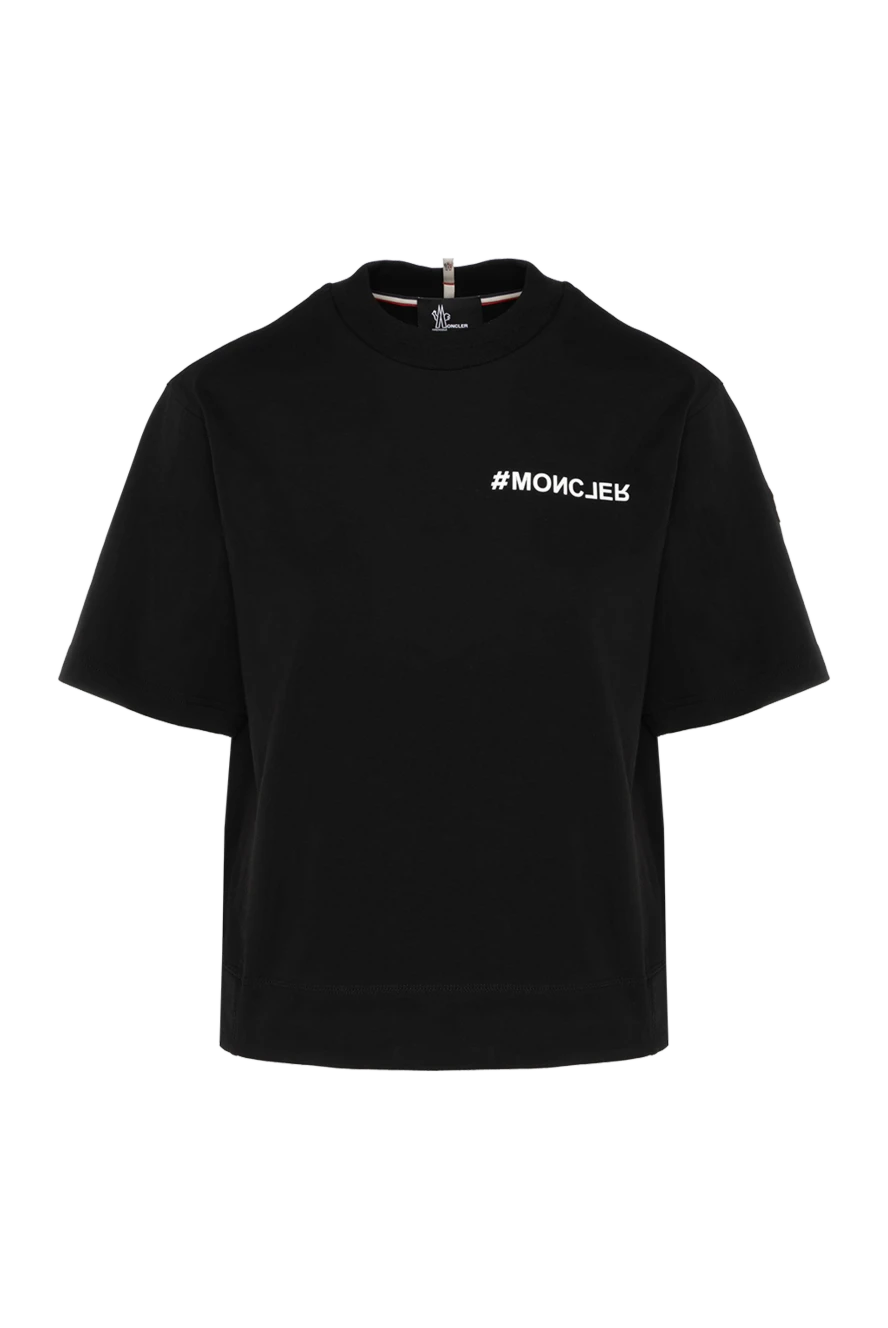 Moncler Women's black T-shirt with a logo - brand logo. 100% cotton. Country of manufacture: Italy. Care: specialized cleaning - photo 1