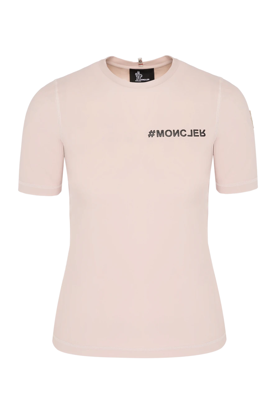 Moncler Women's pink T-shirt with logo - brand logo. 75% polyamide, 25% elastane. Country of manufacture: Italy. Care: specialized cleaning - photo 1