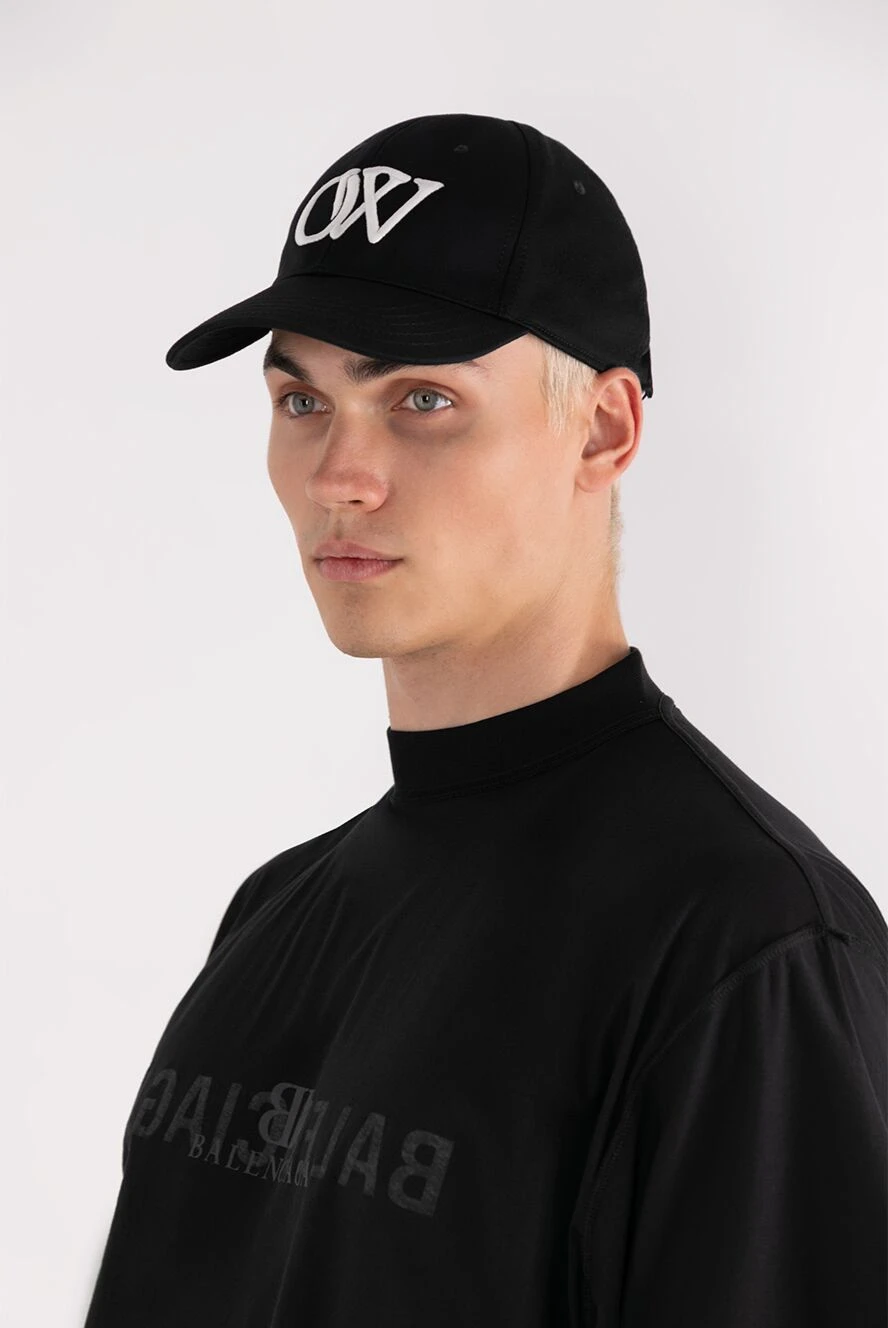 Off-White мужская черная бейсболка хлопковая с белой объёмной
