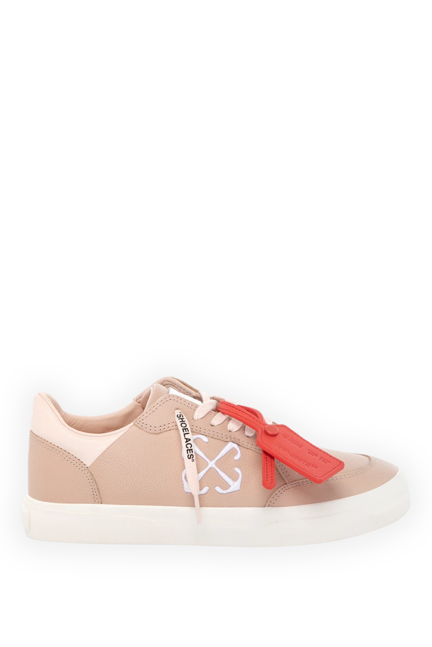 Off-White Women's beige sneakers made of genuine leather - brand logo, contrast sole. 100% natural leather. Closure: laces. Country of manufacture: Italy. Care: specialized cleaning - photo 1