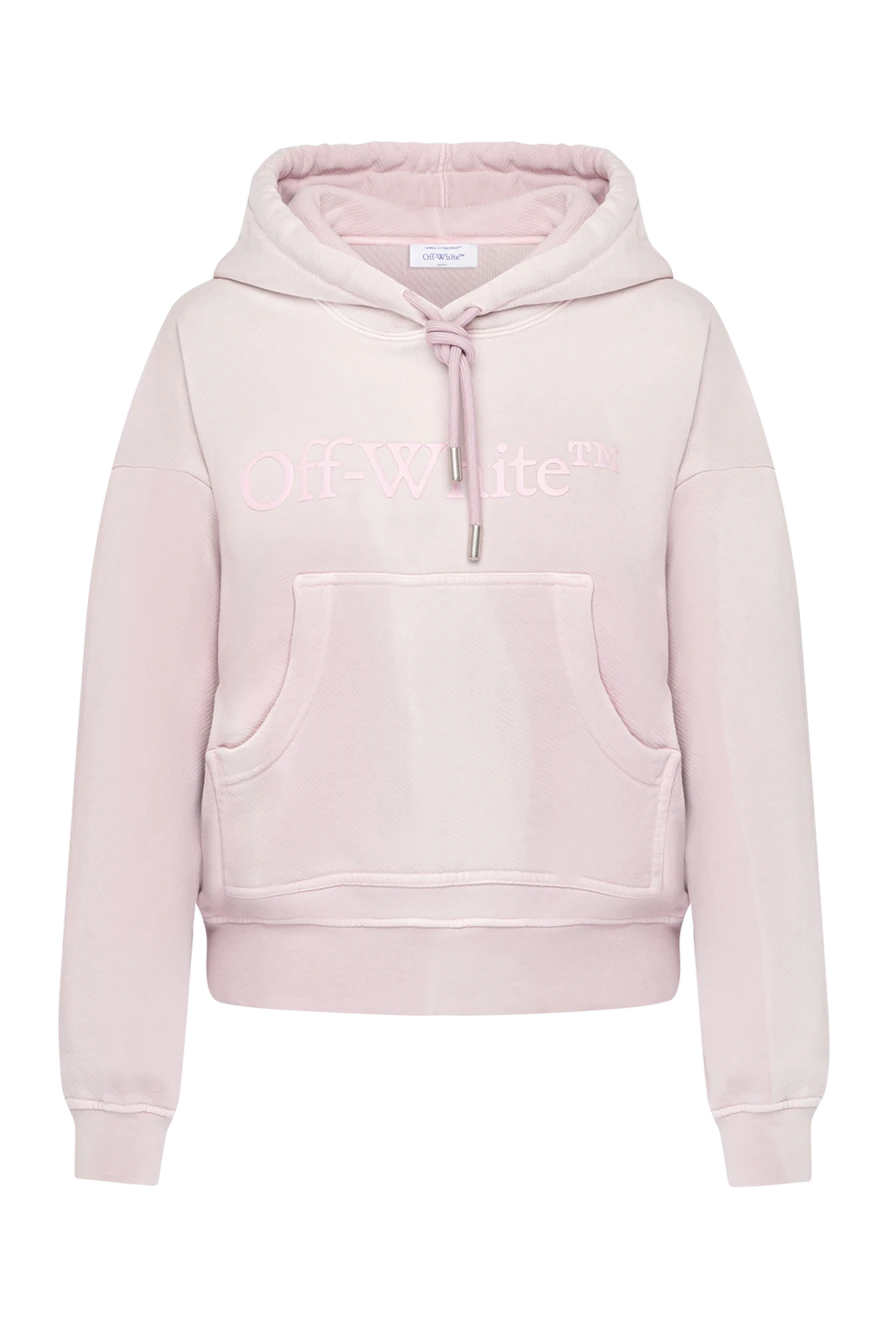 Off-White Hoodie for women pink with logo - logo. hood. 100% cotton. Closure: drawstring. large front pocket. Country of manufacture: Italy. Care: specialized cleaning - photo 1