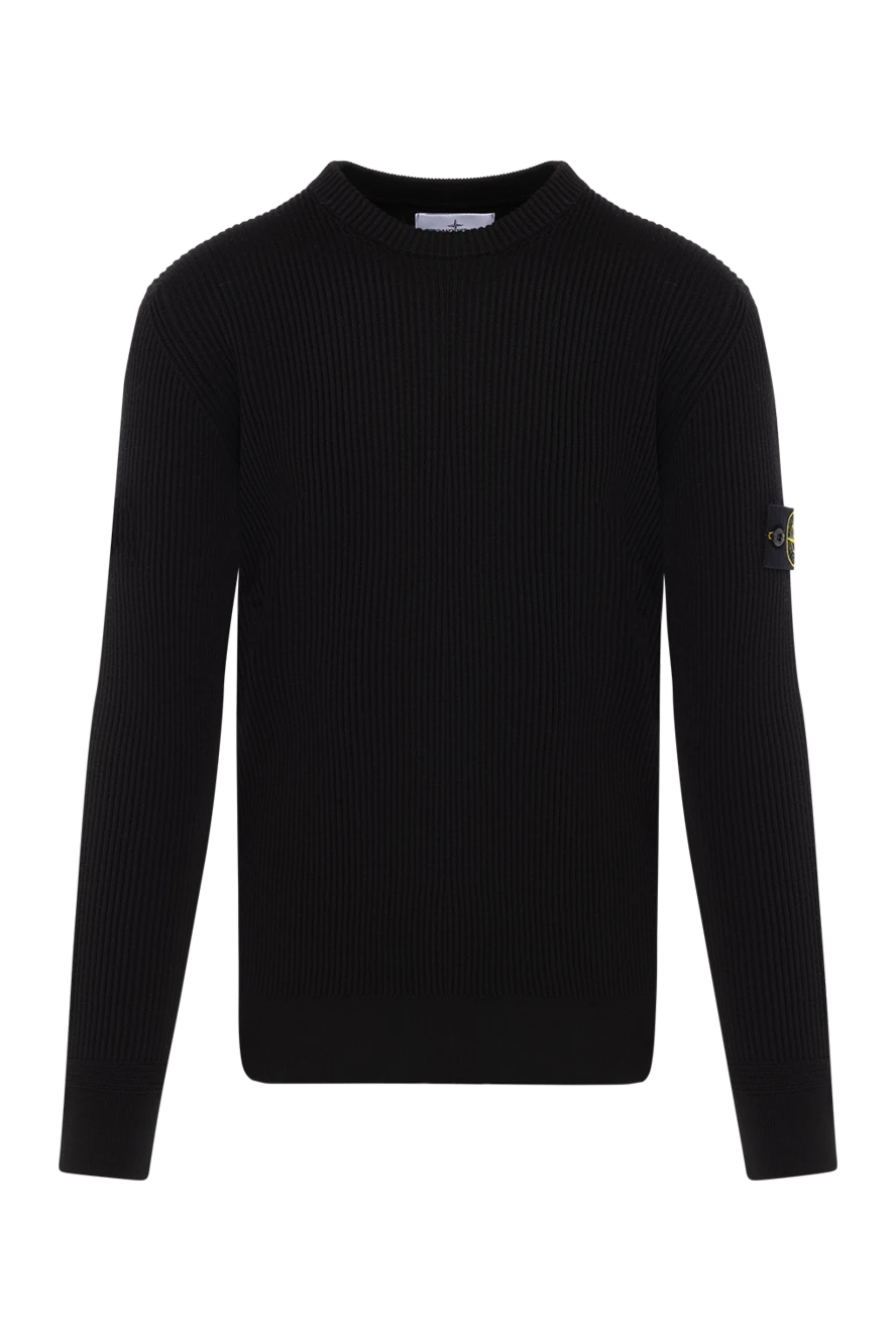 Stone Island Men's black jumper with logo patch - brand logo. 100% wool. Country of manufacture: Italy. Care: specialized cleaning - photo 1