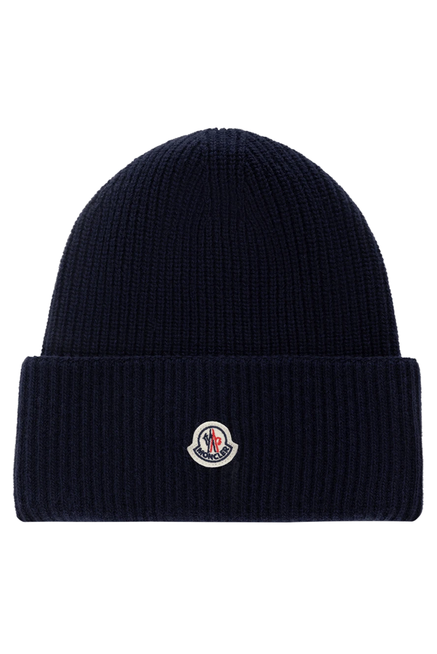 Moncler Women's blue woolen hat - brand logo. 100% wool. Country of manufacture: Italy. Care: specialized cleaning - photo 1