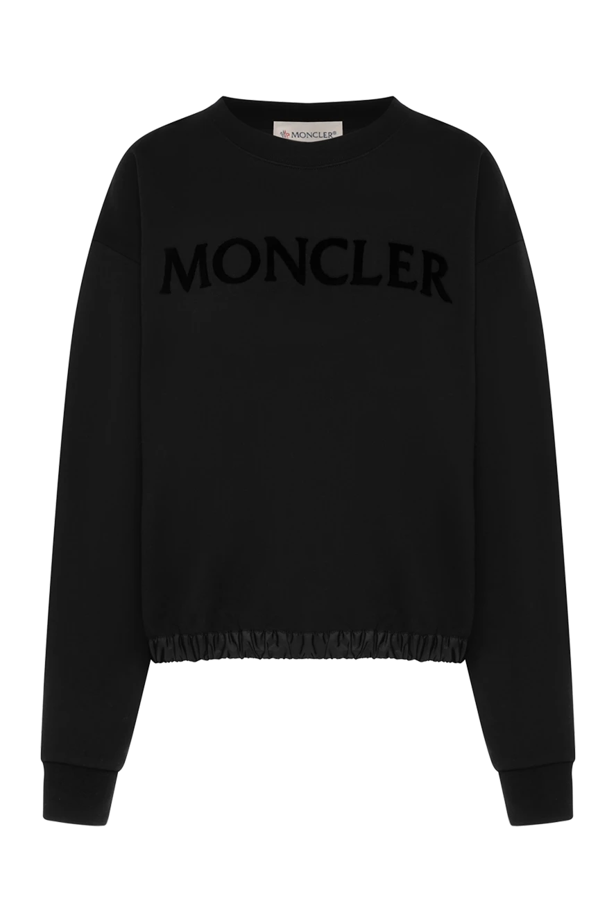 Moncler Women's sweatshirt black with logo - 100% cotton. Country of manufacture: Italy. Care: specialized cleaning - photo 1