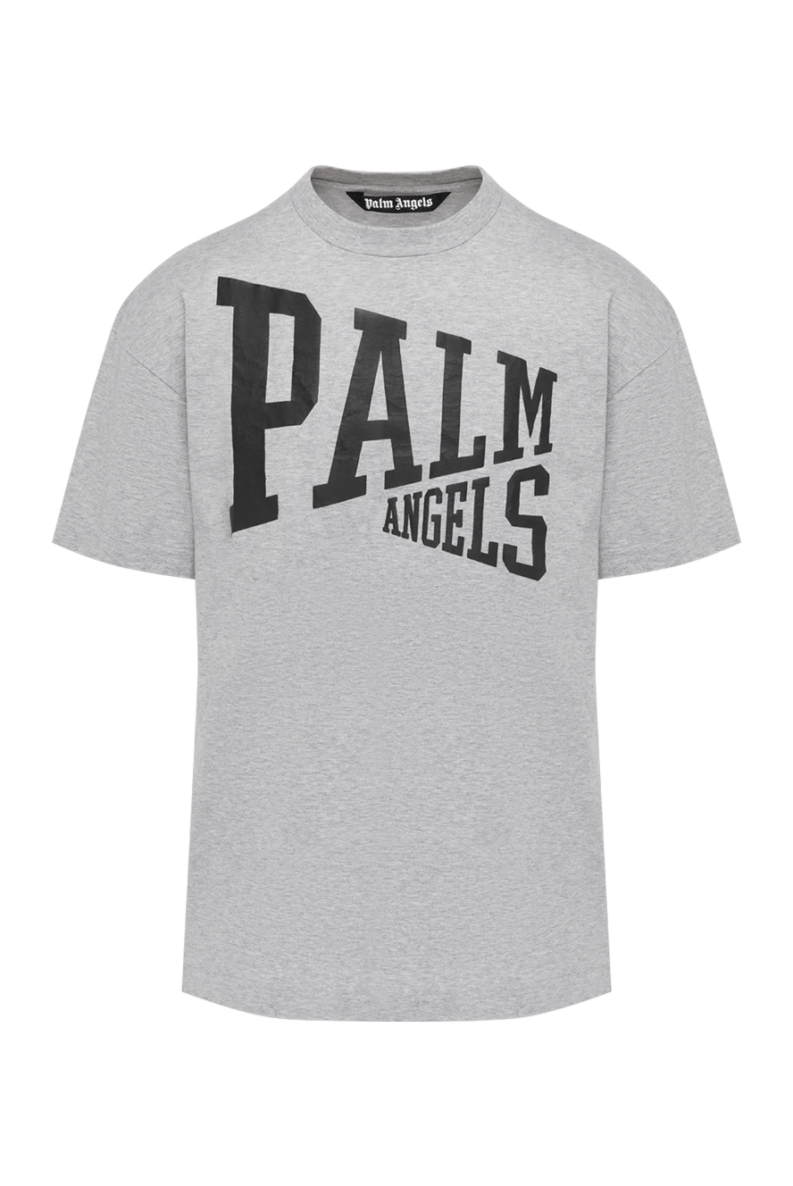 Palm Angels Gray men's T-shirt with a large logo - brand logo. 100% cotton. Country of manufacture: Italy. Care: specialized cleaning - photo 1