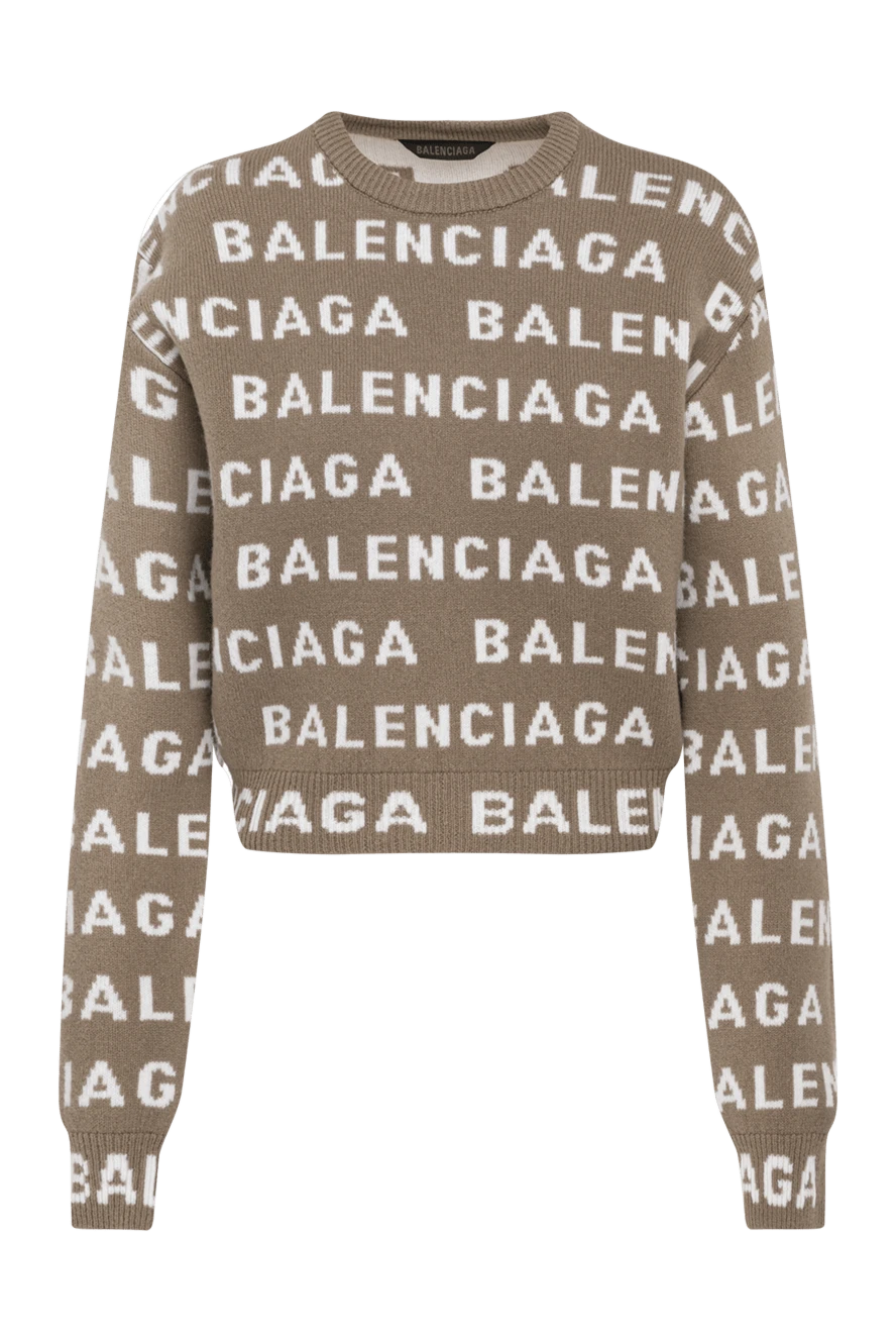 Balenciaga Women's brown jumper with logo print - large brand logo pattern. 98% wool 2% polyamide. Country of manufacture: Italy. Care: specialized cleaning - photo 1