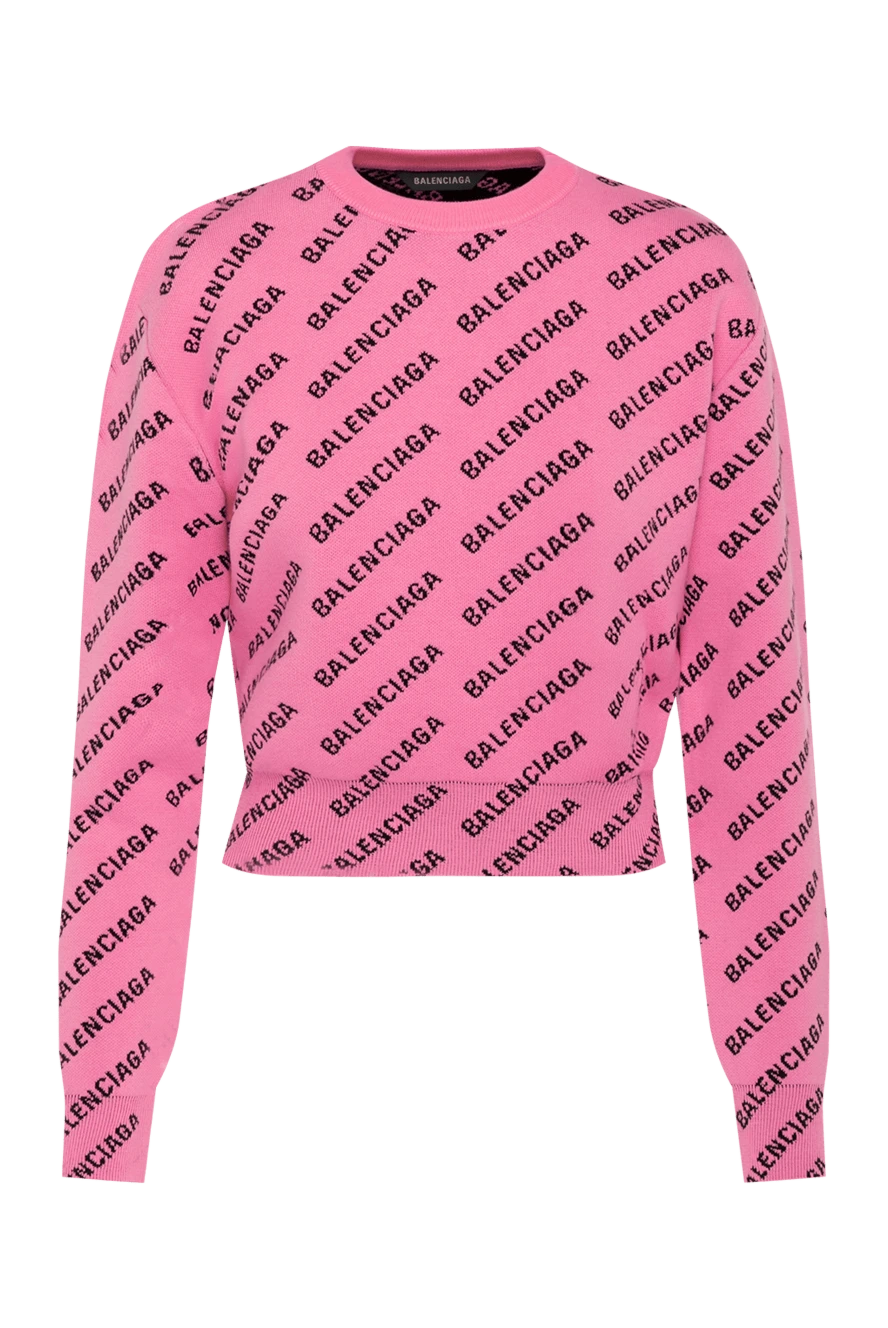 Balenciaga Women's pink jumper with logo print - brand logo pattern. 40% cotton, 27% wool, 10% polyamide, 1% elastane. Country of manufacture: Italy. Care: specialized cleaning - photo 1