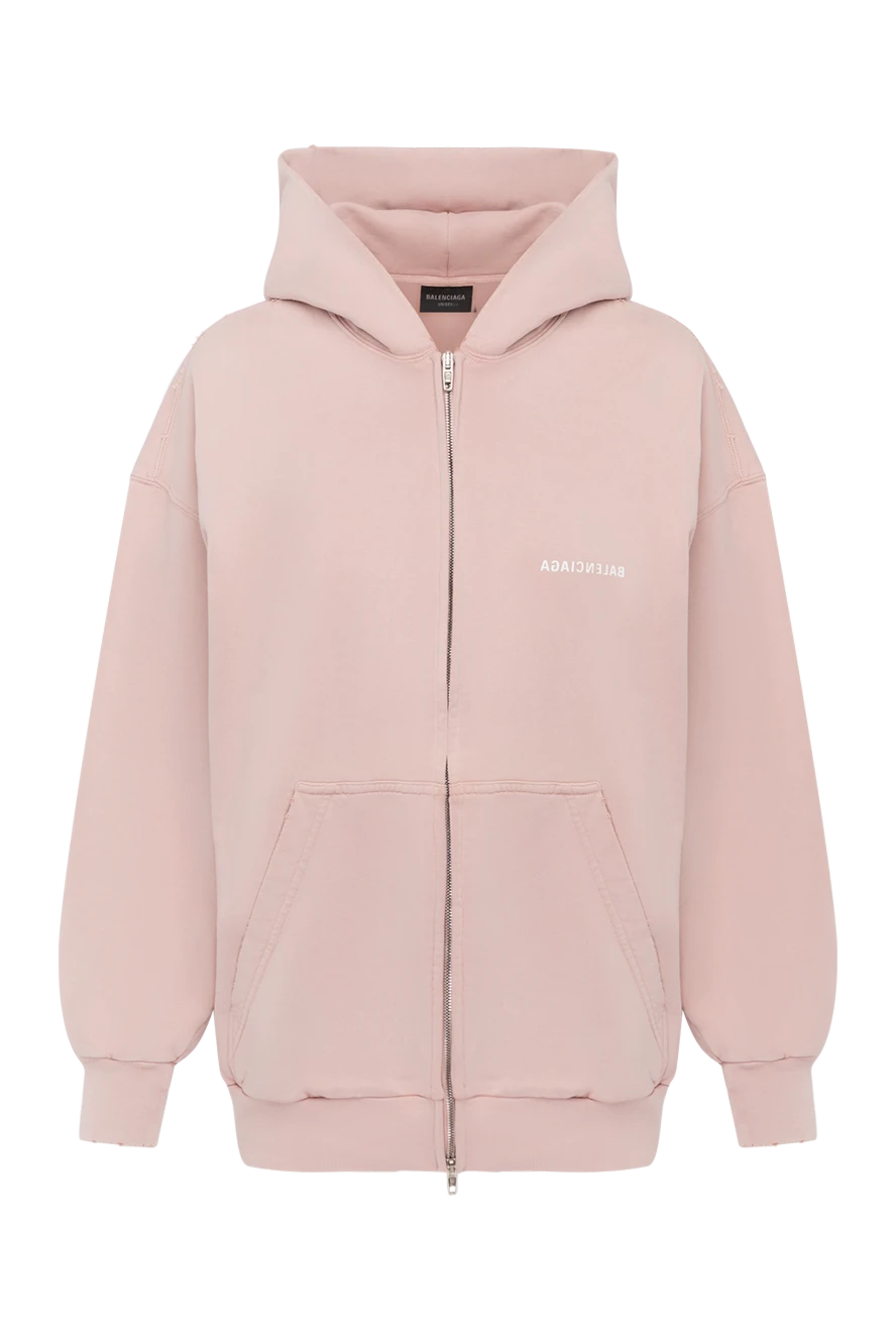 Balenciaga Cardigan pink women's cotton with logo - brand logo. hood. 100% cotton. Closure: zipper. two side pockets. Country of manufacture: Italy. Care: specialized cleaning - photo 1