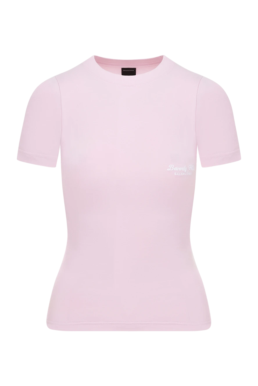 Balenciaga Women's pink cotton T-shirt with logo - 97% cotton, 3% elastane. Country of manufacture: Italy. Care: specialized cleaning - photo 1