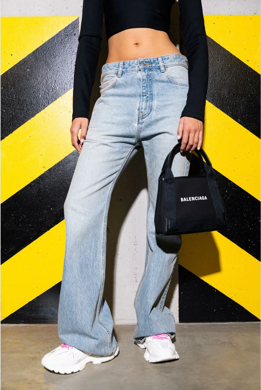 Balenciaga women's blue distressed flared jeans 180613 — Women