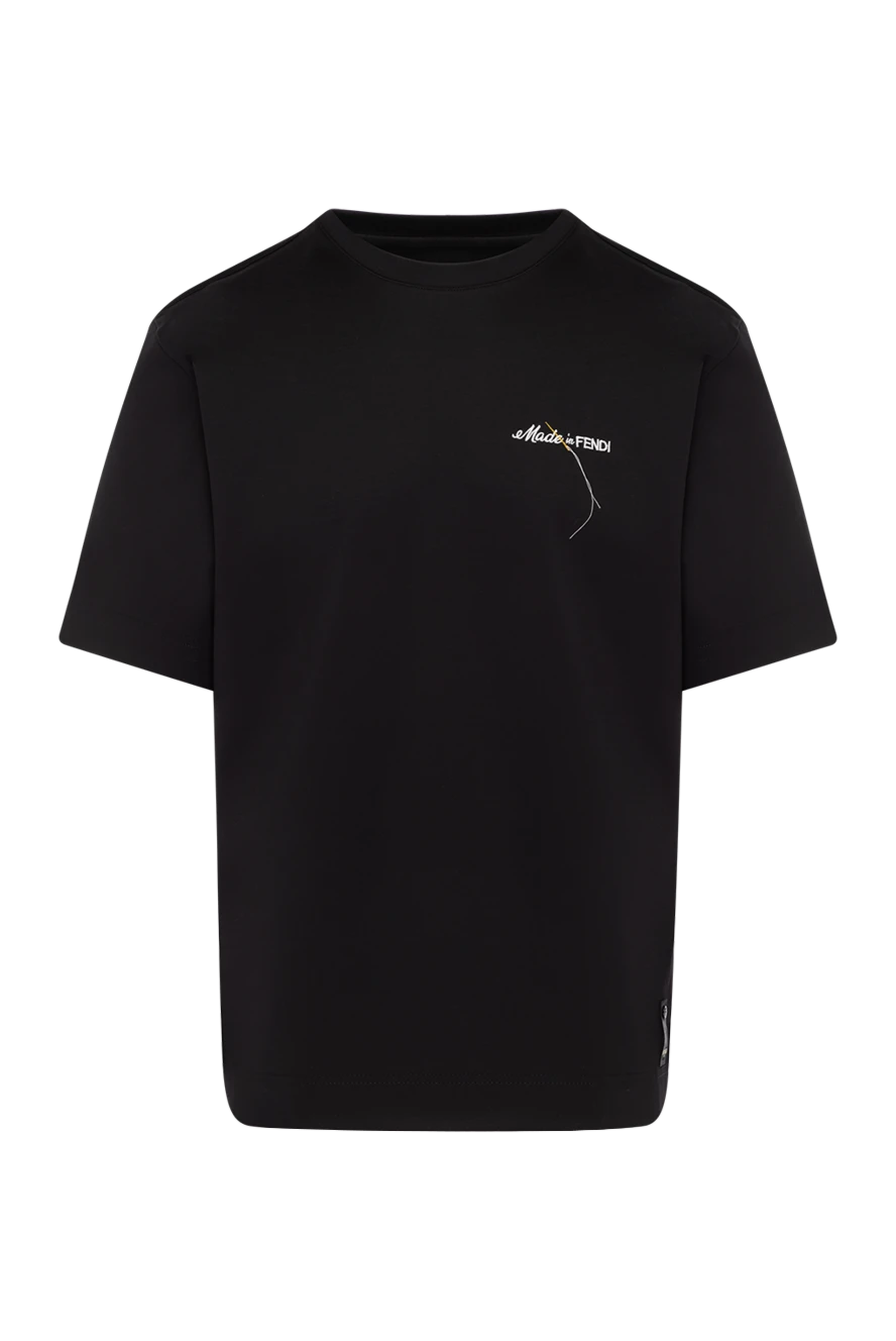 Fendi Men's black cotton T-shirt with logo - brand logo. 100% cotton. Country of manufacture: Italy. Care: specialized cleaning - photo 1