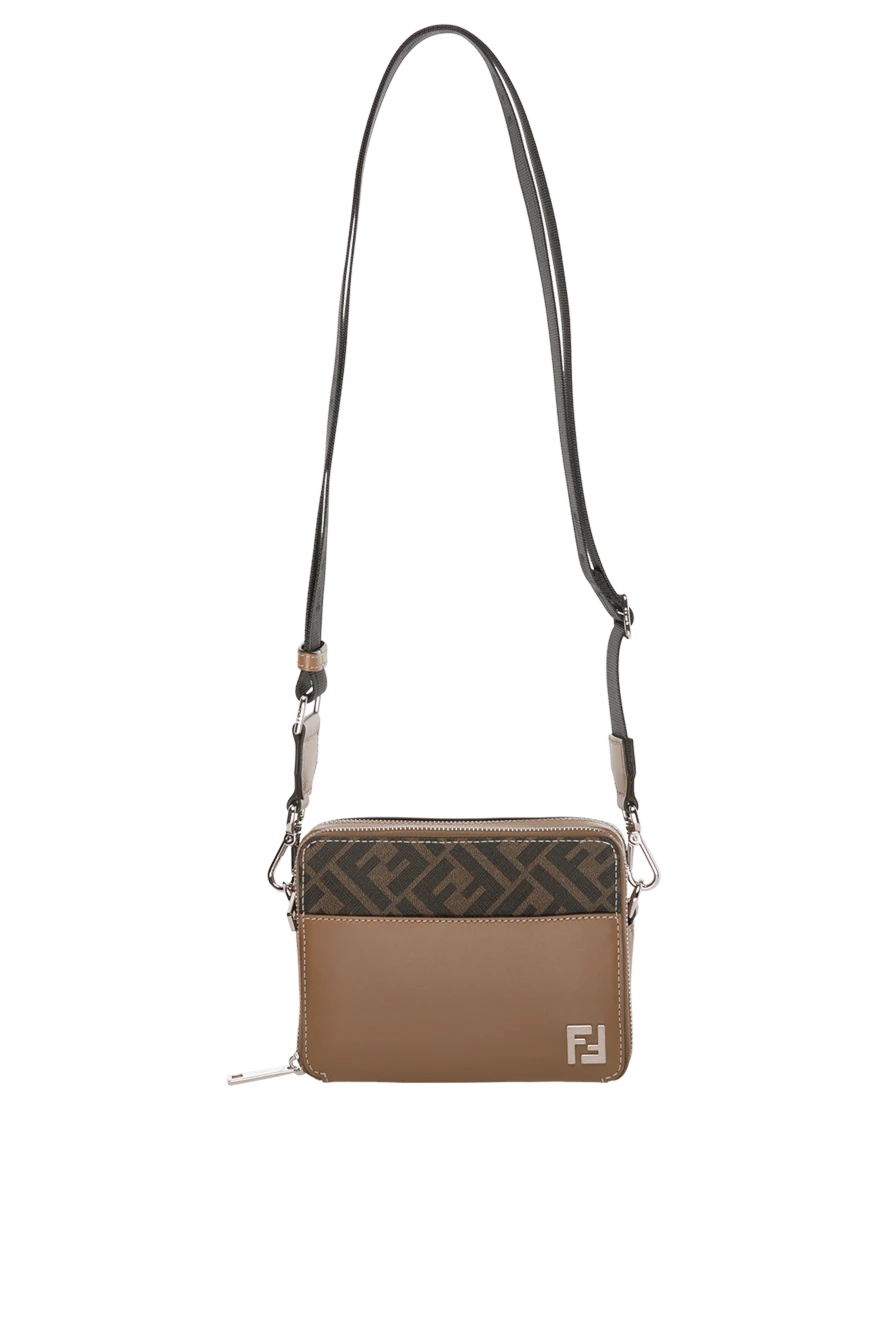 Fendi Shoulder bag for men beige - brand logo, logo pattern. 100% genuine leather. Strap: shoulder strap. Closure: zipper. Country of manufacture: Italy. Care: specialized cleaning - photo 1