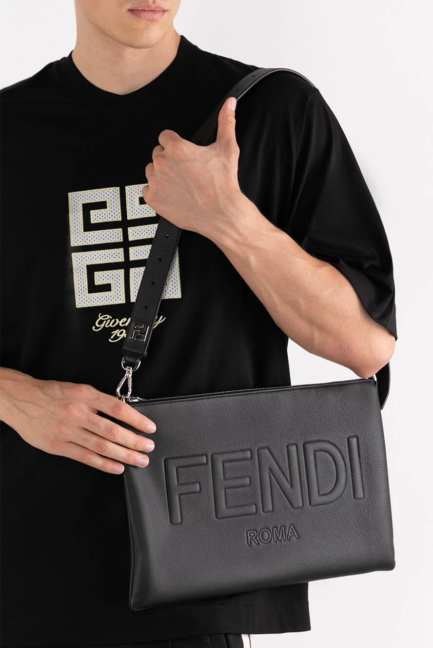 Fendi black rectangular leather bag with embossed logo 180644