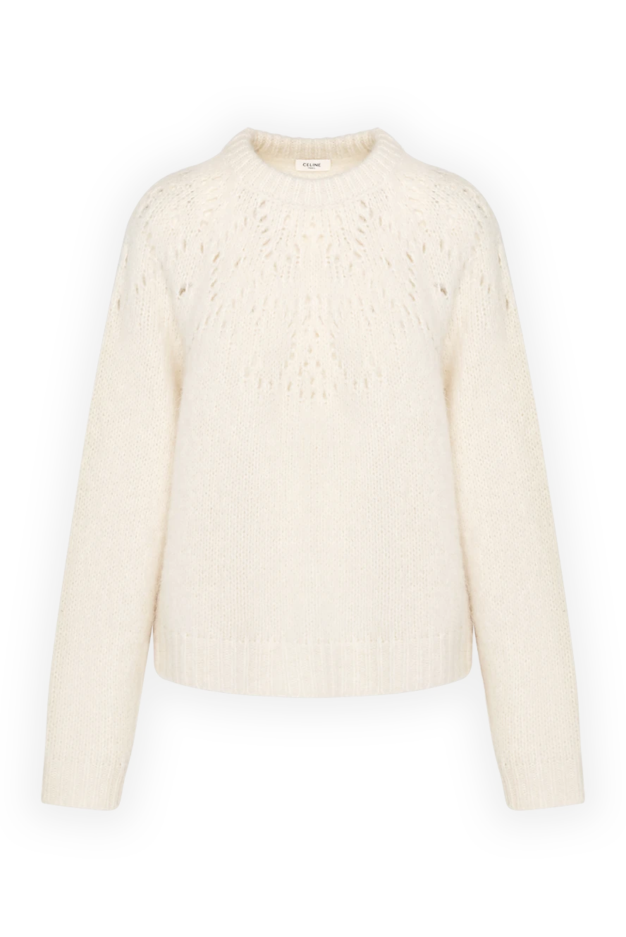 Celine White women's sweater in diamonds - rhombus pattern. 70% alpaca, 30% polyamide. Country of manufacture: Italy. Care: specialized cleaning - photo 1