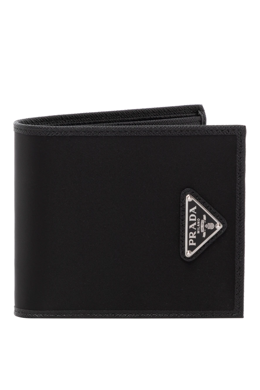 Prada Men's black leather wallet - brand logo. 100% genuine leather. Country of manufacture: Italy. Care: specialized cleaning - photo 1