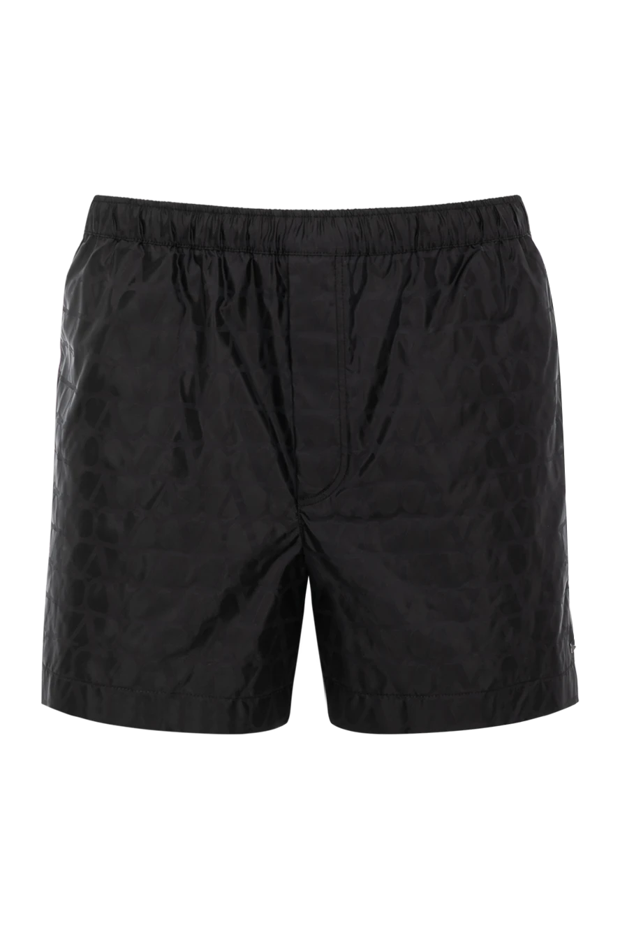 Valentino Black men's beach shorts with logo - logo pattern. 100% polyamide. Fastener: elastic band, zipper. two side pockets, one back pocket. Country of manufacture: Italy. Care: specialized cleaning - photo 1