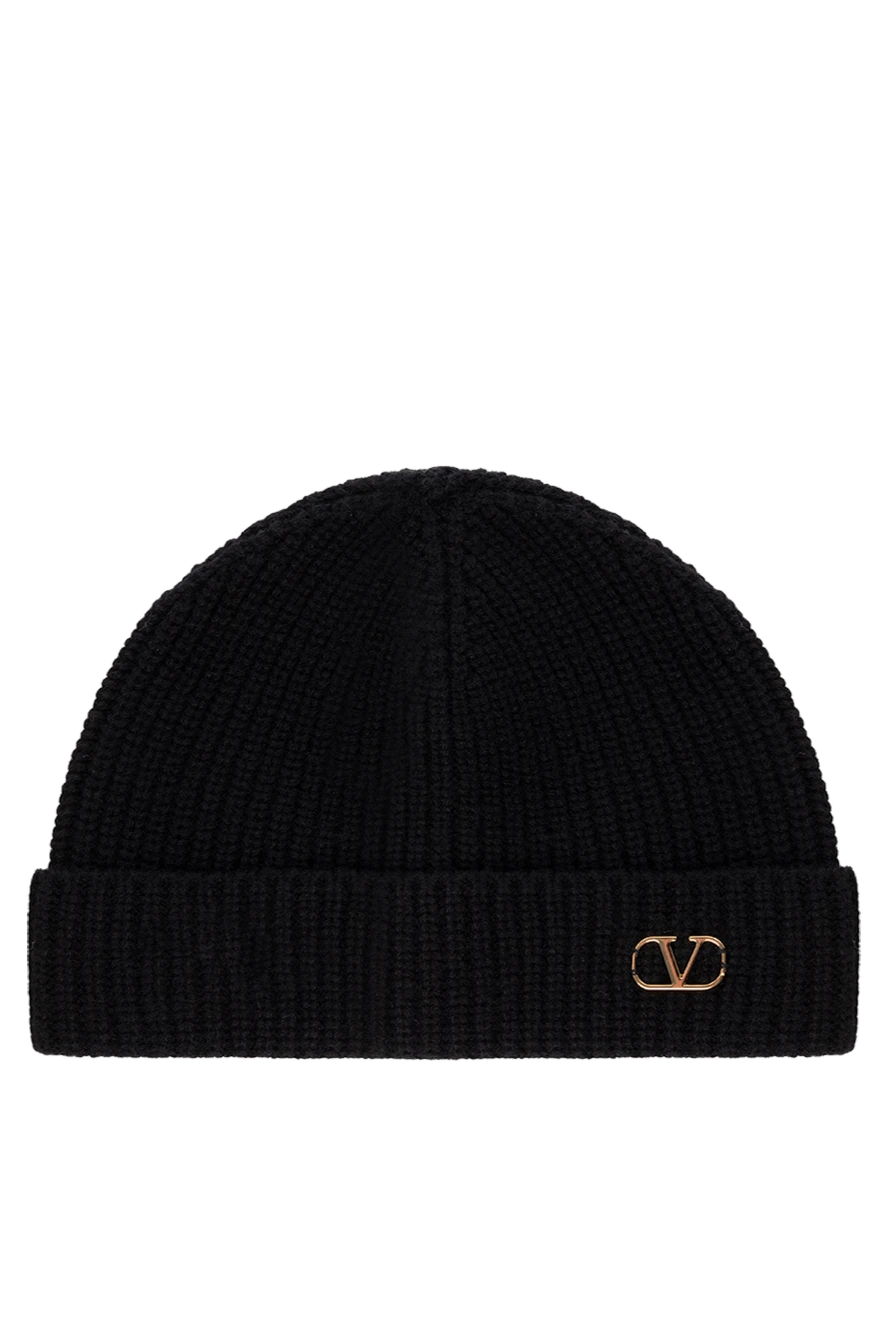 Valentino Men's black hat with gold cashmere logo - brand logo. 100% cashmere. Country of manufacture: Italy. Care: specialized cleaning - photo 1