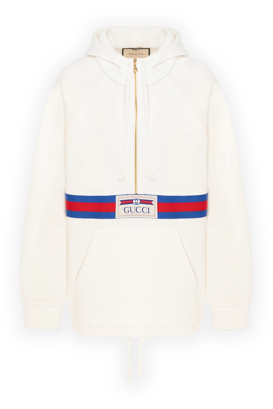 Gucci Hoodie for women white with logo - logo. hood. 100% cotton. Closure: drawstring, zipper. front large pocket. Country of manufacture: Italy. Care: specialized cleaning - photo 1