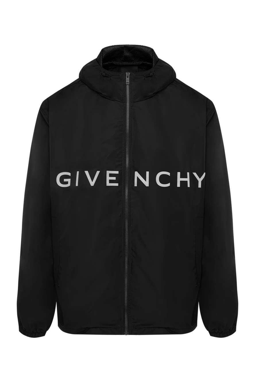 Givenchy Hooded jacket for men black with a large logo - brand logo. hood. 100% polyester. zipper, drawstring. two side pockets. Country of manufacture: Italy. Care: specialized cleaning - photo 1