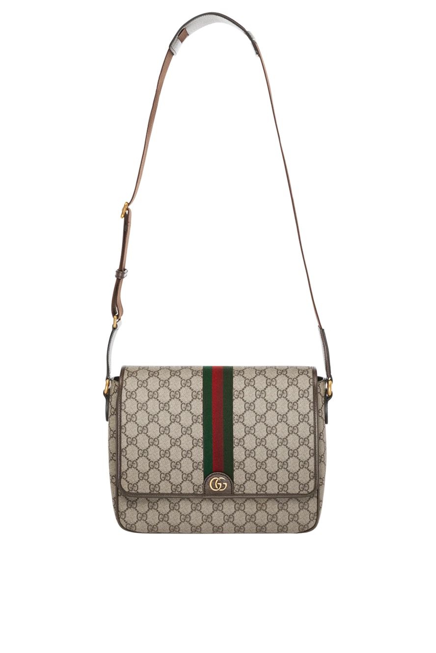 Gucci Сумка через плечо бежевая мужская с логотипом - логотип бренда. 100% канва. Ремень: плечевой ремень.  молния. Страна производитель: Италия. Уход: специализированная чистка - фото 1