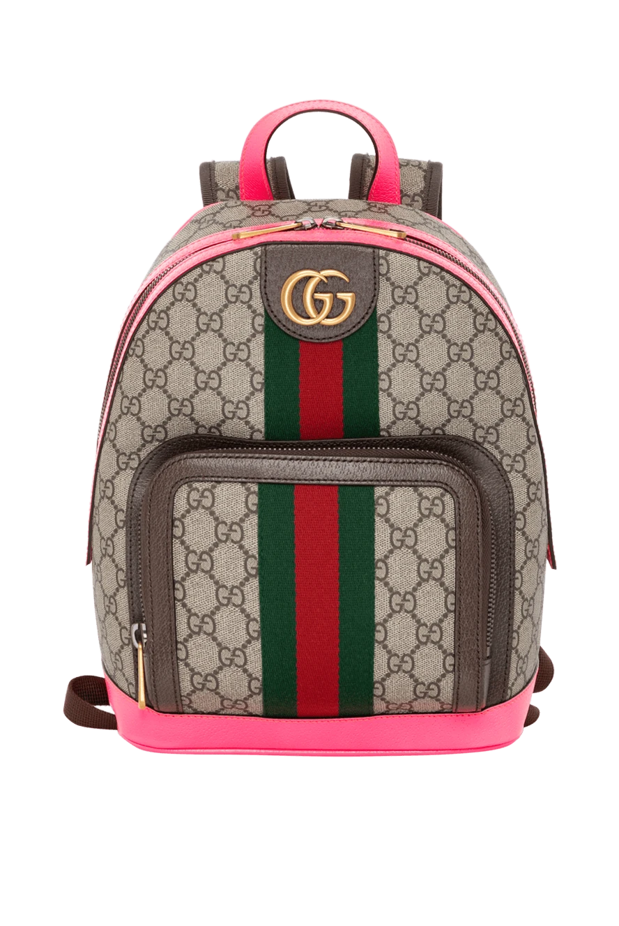 Gucci Женский рюкзак Ophidia с логотипом GG - фурнитура золотистого цвета, логотип Double G, красно-зеленая полоса Web. ткань на основе хлопка и льна. Ремень: регулируемые плечевые ремни. Размер: Ш 22 х В 29 х Г 15 см. карман на молнии спереди, внутренний карман на молнии. молния. Страна производитель: Италия. Уход: специализированная чистка - фото 1