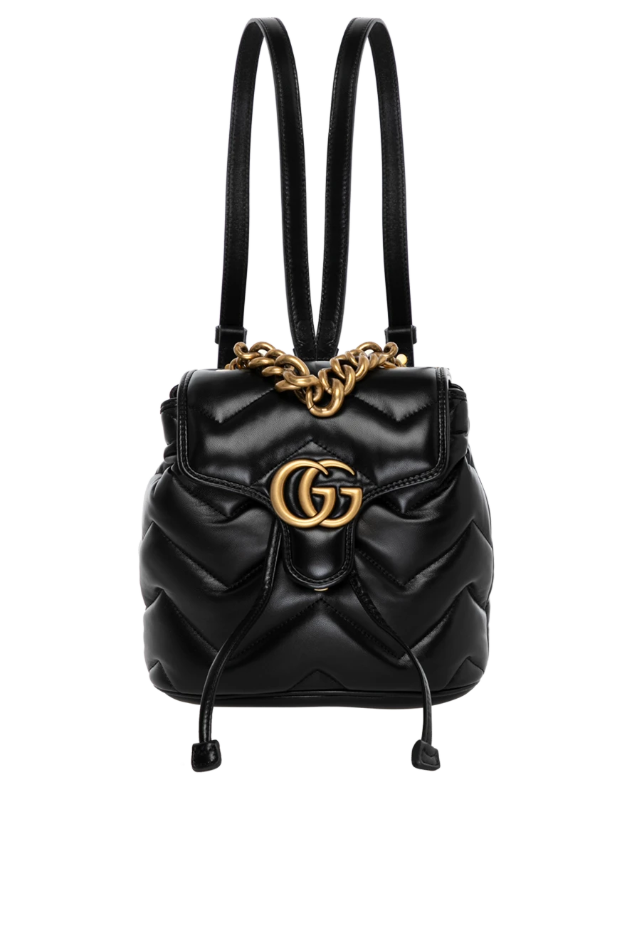 Gucci Miniature backpack GG Marmont black for women - Black geometric quilted leather, GG logo. genuine leather. Size: W 19 x H 20 x D 11 cm. Belt: Adjustable chain and leather straps. open pocket inside. metal button. Country of manufacture: Italy. Care: specialized cleaning - photo 1