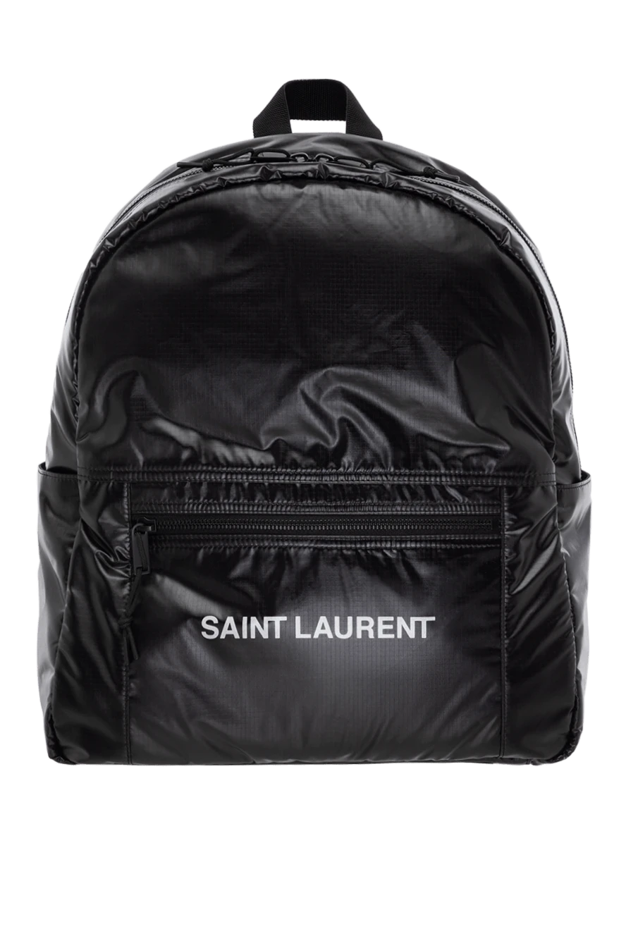 Saint Laurent Men's black backpack with logo - brand logo. 100% polyester. Strap: Adjustable shoulder straps. Front zip pocket on outside. Closure: zipper. Country of manufacture: Italy. Care: specialized cleaning - photo 1