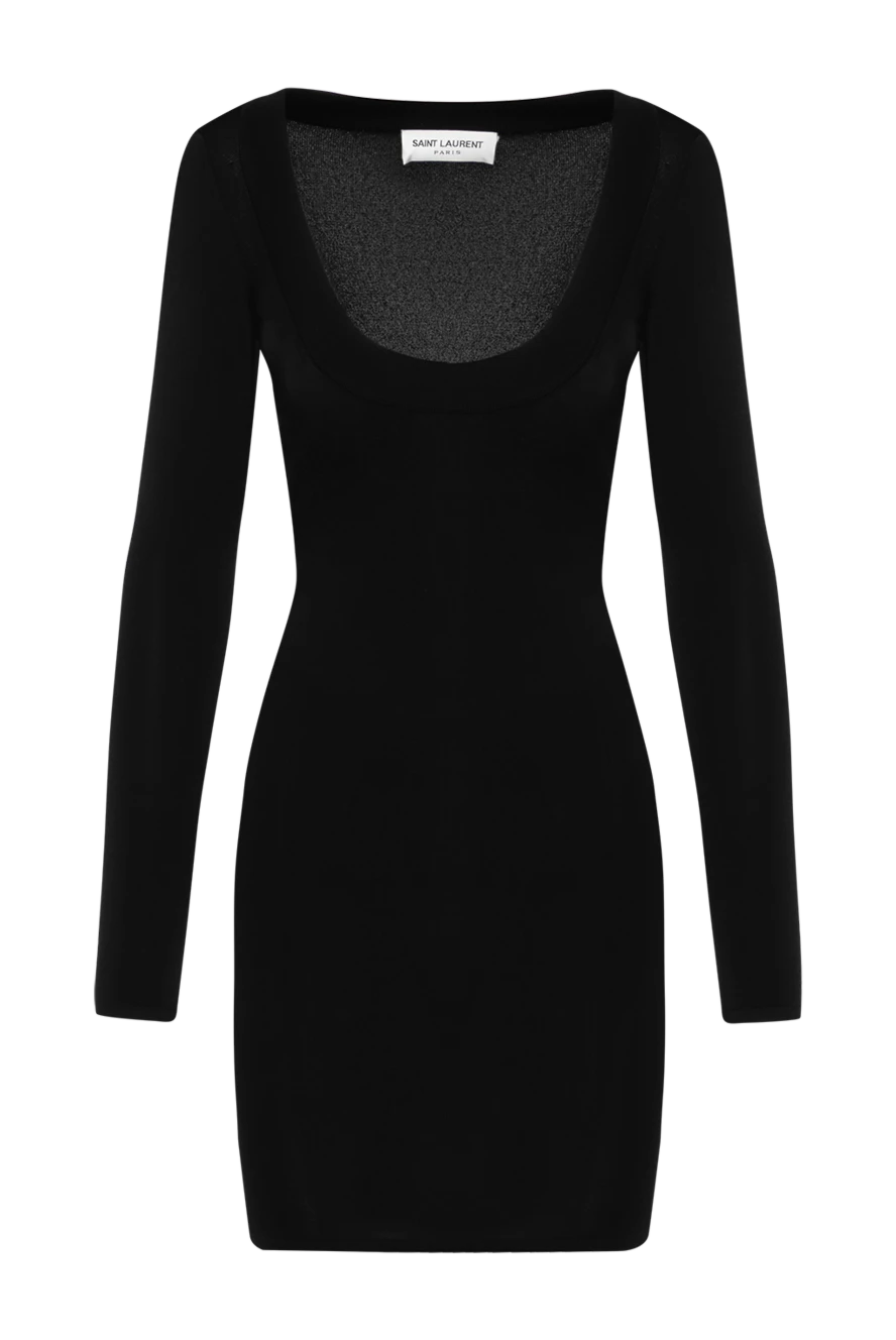 Saint Laurent Black dress with a neckline - brand logo. 88% viscose, 11% polyamide, 1% elastane. Country of manufacture: Italy. Care: specialized cleaning - photo 1