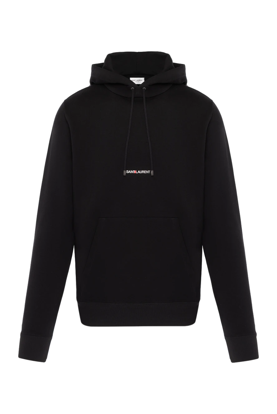 Saint Laurent Men's black hoodie with cotton hood - 95% cotton, 5% elastane. Closure: drawstring. large front pocket. Country of manufacture: Italy. Care: specialized cleaning - photo 1