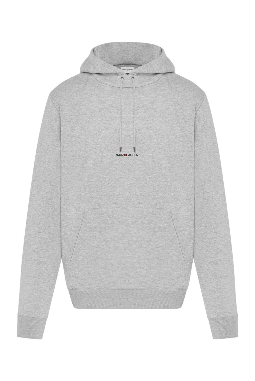 Saint Laurent Men's gray melange hoodie with pocket - melange. 90% cotton, 10% polyester. Closure: drawstring. large front pocket. Country of manufacture: Italy. Care: specialized cleaning - photo 1