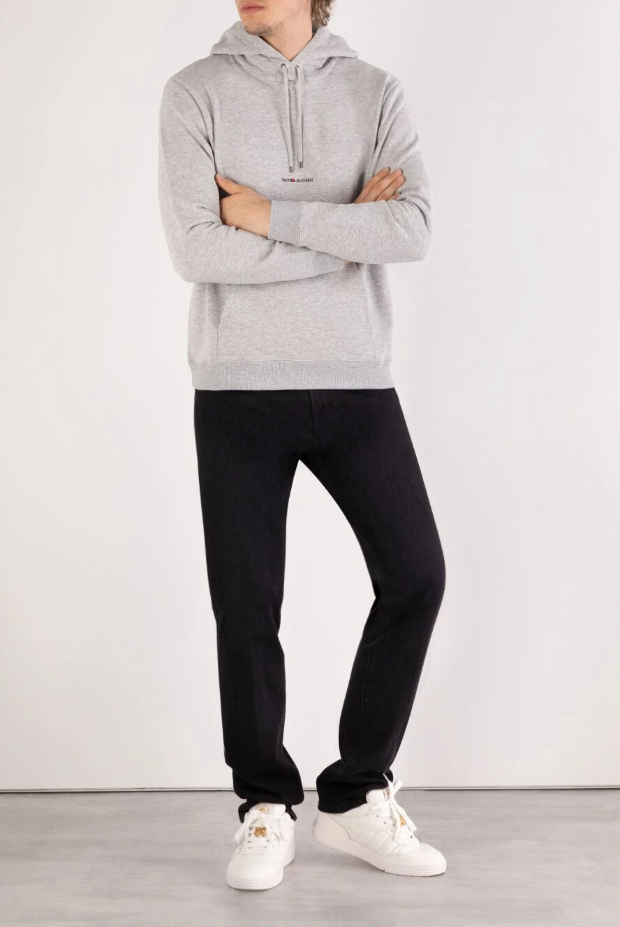Saint Laurent men's gray melange hoodie with pocket 180787 — Men